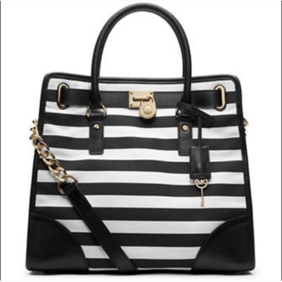 Michael Kors Handbags - Michael Kors Large Hamilton Striped Bag Tote Black